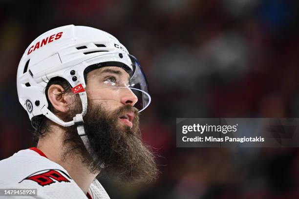 Brent Burns of the Carolina Hurricanes skates during the second period against the Montreal Canadiens at Centre Bell on April 1, 2023 in Montreal,...