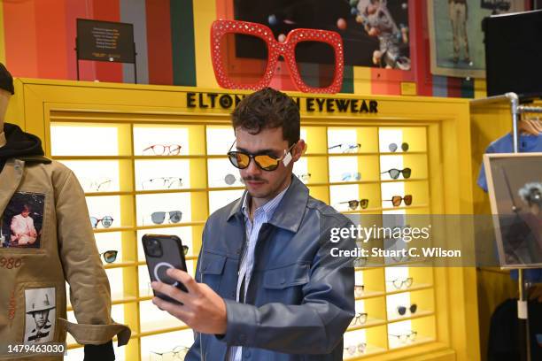 Guest attends the launch of Elton John's new eyewear collection at Bicester Village on April 03, 2023 in Bicester, England.