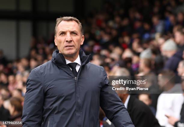 Brendan Rogers, Manager of Leicester City, looks on prior to the Premier League match between Crystal Palace and Leicester City at Selhurst Park on...