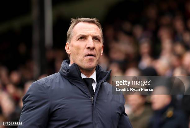 Brendan Rogers, Manager of Leicester City, looks on prior to the Premier League match between Crystal Palace and Leicester City at Selhurst Park on...