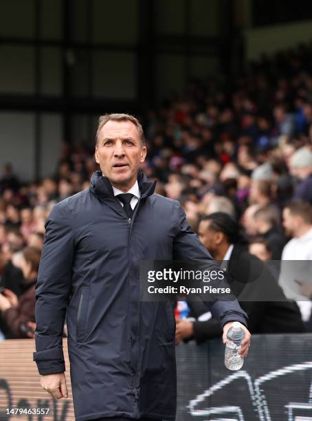 Brendan Rogers, Manager of Leicester City, looks on prior to the Premier League match between Crystal Palace and Leicester City at Selhurst Park on...