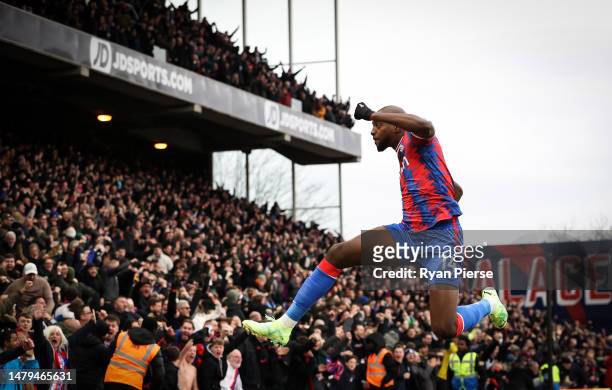 Jean-Philippe Mateta of Crystal Palace celebrates after scoring the team's second goal during the Premier League match between Crystal Palace and...