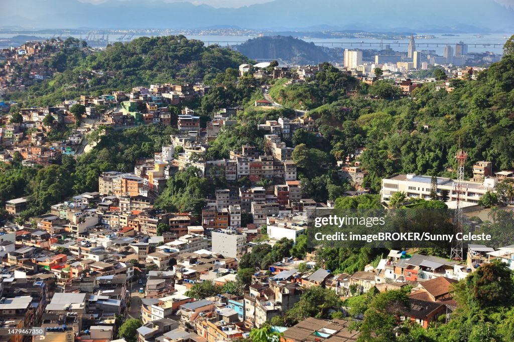 View of the favelas between Santa Teresa and Centro, Rio de Janeiro, Brazil