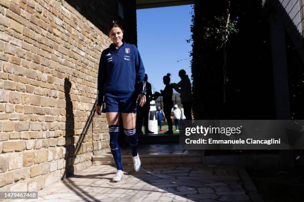 Cecilia Salvai of Italy during the Italy Women Training Session at Centro Tecnico Federale di Coverciano on April 03, 2023 in Florence, Italy.