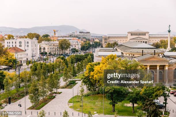 budapest aerial view skyline near heroes square, hungary - hero's square stock pictures, royalty-free photos & images