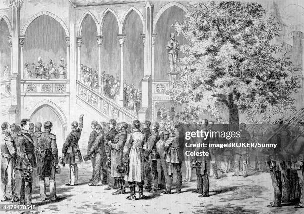 speech by count stillfried to the king, hohenzollern castle, baden-wuerttemberg, germany, on 3 october 1867, the construction of the third castle was completed on 3 october 1867 under frederick william iv, historic, digitally restored reproduction of a - castelo 幅插畫檔、美工圖案、卡通及圖標