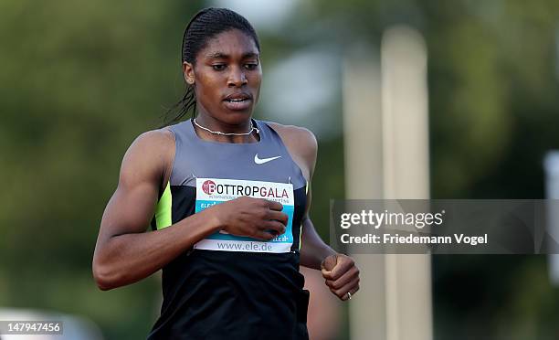 Caster Semenya of South Africa runs to first place in the women's 800 metres final during Bottropgala on July 6, 2012 in Bottrop, Germany.