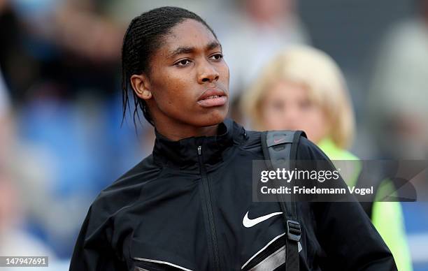 Caster Semenya of South Africa waits for the women's 800 metres final during Bottropgala on July 6, 2012 in Bottrop, Germany.