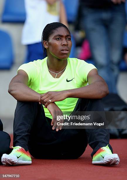 Caster Semenya of South Africa waits for the women's 800 metres final during Bottropgala on July 6, 2012 in Bottrop, Germany.
