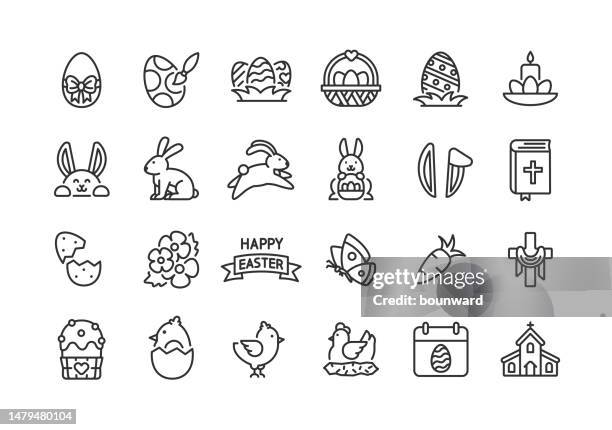 illustrations, cliparts, dessins animés et icônes de icônes de ligne de pâques contour modifiable - symbole religieux