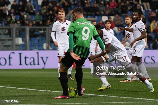 Andrea Pinamonti of US Sassuolo sc1during the Serie A match between US Sassuolo and Torino FC at Mapei Stadium - Citta' del Tricolore on April 03,...