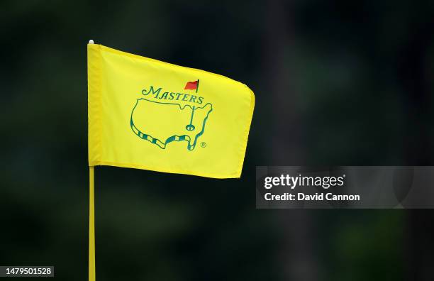 Masters pin flag flutters in teh breeze during practice prior to the 2023 Masters Tournament at Augusta National Golf Club on April 03, 2023 in...