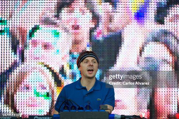 French DJ Martin Solveig performs on stage during Rock in Rio Madrid 2012 on July 6, 2012 in Arganda del Rey, Spain.