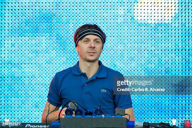 French DJ Martin Solveig performs on stage during Rock in Rio Madrid 2012 on July 6, 2012 in Arganda del Rey, Spain.