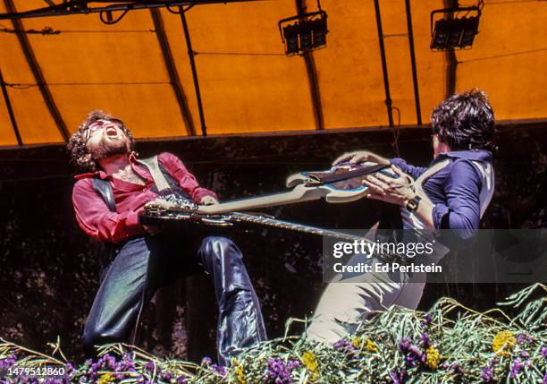 Eric Bloom and Buck Dharma performs with Blue Oyster Cult at Oakland Stadium on September 2, 1978 in Oakland, California.