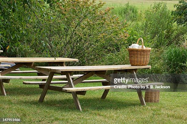 picnic tables - outdoor table stock pictures, royalty-free photos & images