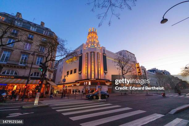 General view of the Grand Rex Cinema, in front of the photocall venue, the Cinema Max Linder In Paris on April 03, 2023 in Paris, France.