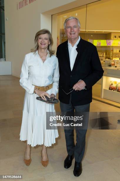 Isabelle Barnier and Michel Barnier attend the "Basquiat x Warhol. Painting Four Hands" opening at the Louis Vuitton Foundation on April 3, 2023 in...