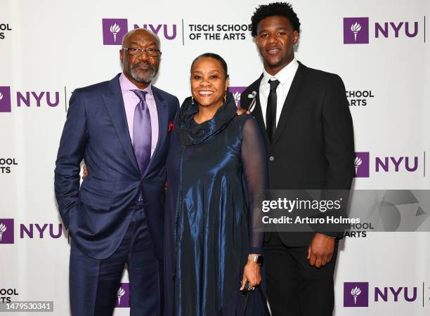 Delroy Lindo, Neshormeh Lindo and Damiri Lindo attend the 2023 NYU Tisch School Of The Arts Gala at The Ziegfeld Ballroom on April 03, 2023 in New...