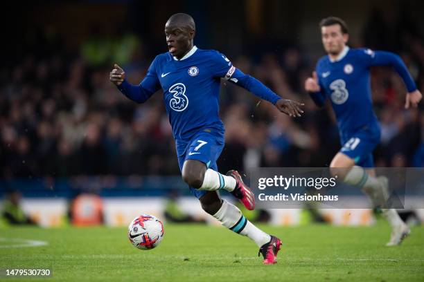 Ngolo Kante of Chelsea during the Premier League match between Chelsea FC and Aston Villa at Stamford Bridge on April 01, 2023 in London, England.
