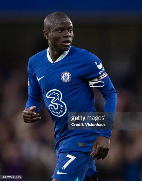 Ngolo Kante of Chelsea during the Premier League match between Chelsea FC and Aston Villa at Stamford Bridge on April 01, 2023 in London, England.