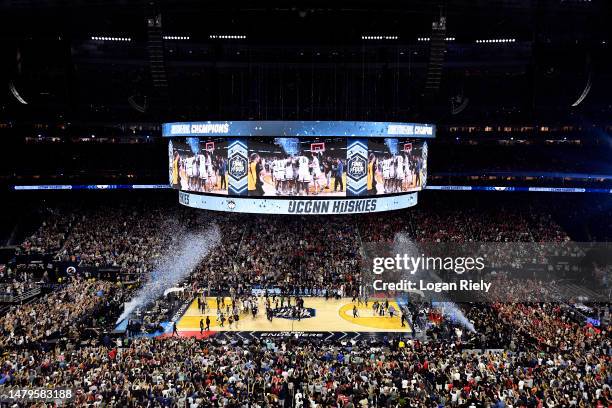 View of NRG Stadium after the Connecticut Huskies defeated the San Diego State Aztecs 76-59 during the NCAA Men's Basketball Tournament National...