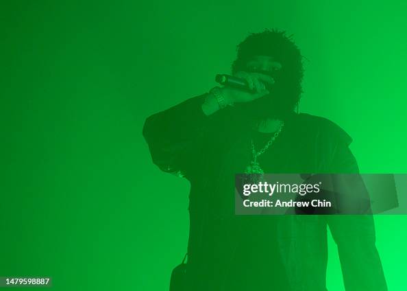 American rapper Yeat performs on stage at PNE Forum on April 03, 2023 ...