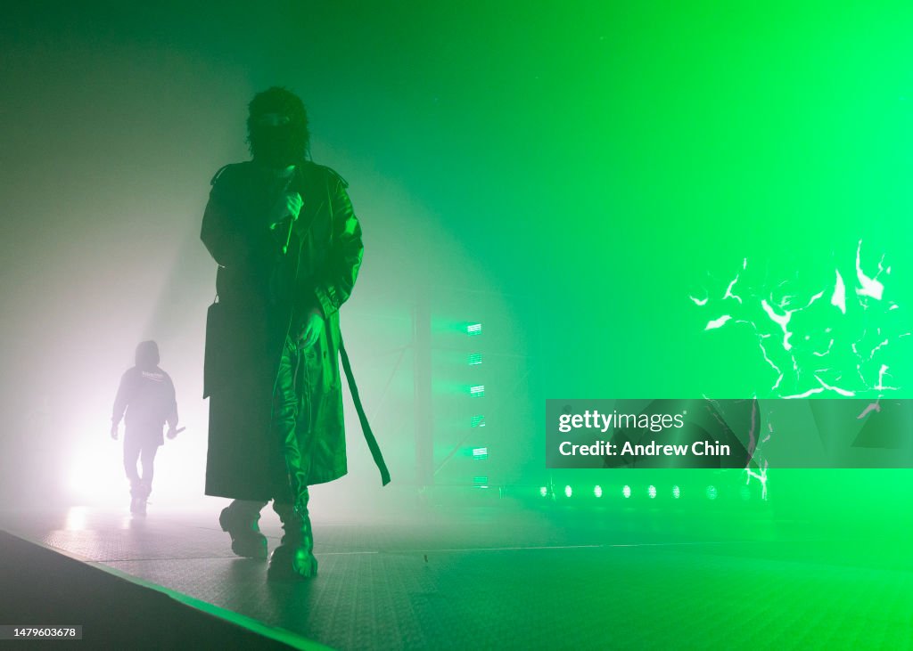 Yeat Rapper W American rapper Yeat performs on stage at PNE Forum on April 03, 2023 ...