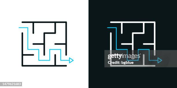 maze and solution. bicolor line icon on black or white background - editable stroke - alternative path stock illustrations
