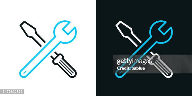 tools - wrench and screwdriver. bicolor line icon on black or white background - editable stroke - digital toolbox vector stock illustrations