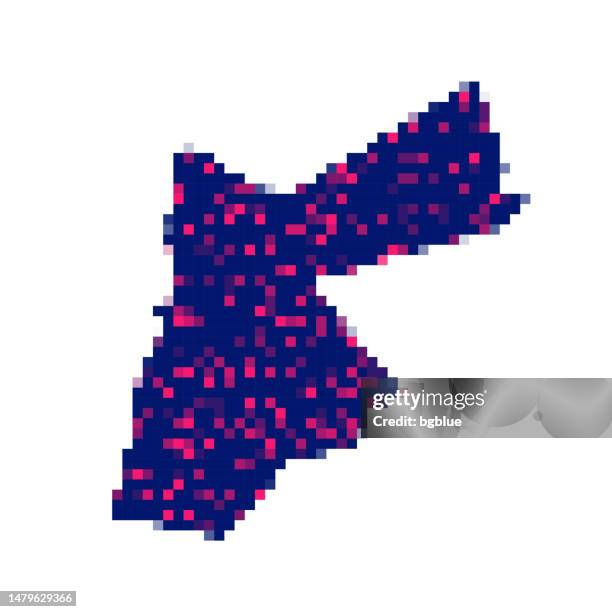 ilustraciones, imágenes clip art, dibujos animados e iconos de stock de mapa de jordania en píxeles sobre fondo blanco - jordan middle east