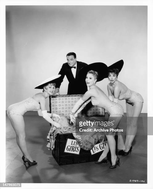 Taina Elg, Gene Kelly, Mitzi Gaynor, and Kay Kendall publicity portrait for the film 'Les Girls', 1957.