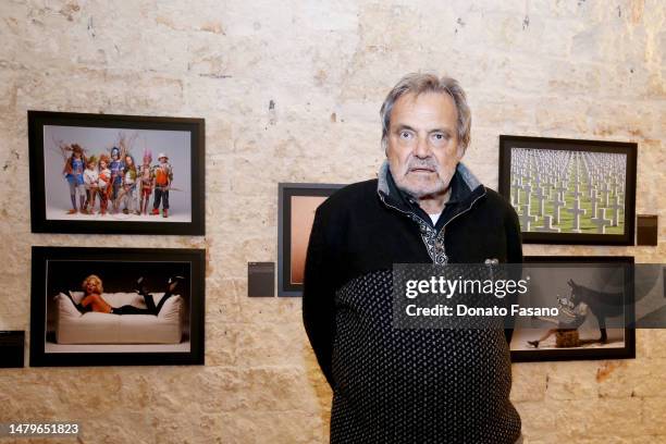 The photographer Oliviero Toscani during his photography exhibition on April 03, 2023 in Monopoli, Italy. Promoted by the Department of Culture of...