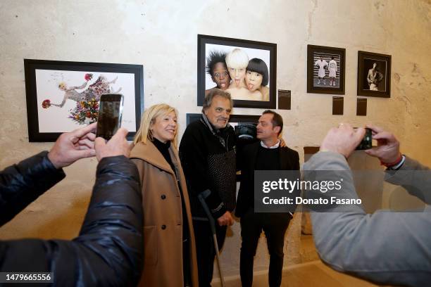 Perricci Rosanna Councilor at the Monopoli Culture Department and the photographer Oliviero Toscani on April 03, 2023 in Monopoli, Italy. Promoted by...