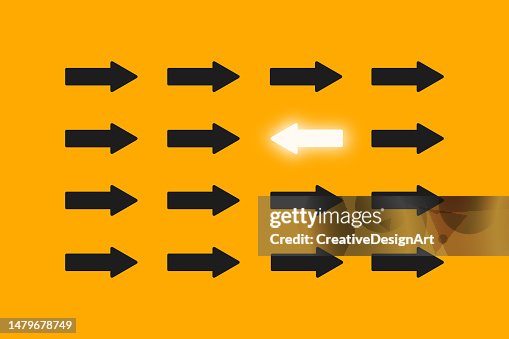 Standing Out From The Crowd, Think Differently, Individuality And Leadership Concept With White Arrow Goes In A Different Direction From The Black Arrows Standing Out From The Crowd, Think Differently, Individuality And Leadership Concept With White Arrow Goes In A Different Direction From The Black Arrows