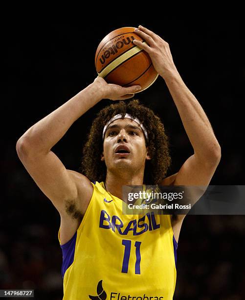 Player Anderson Varejao, from Brazil, looks to shoot during a basketball match between Argentina and Brazil as part of the Hope Funds Cup at Luna...