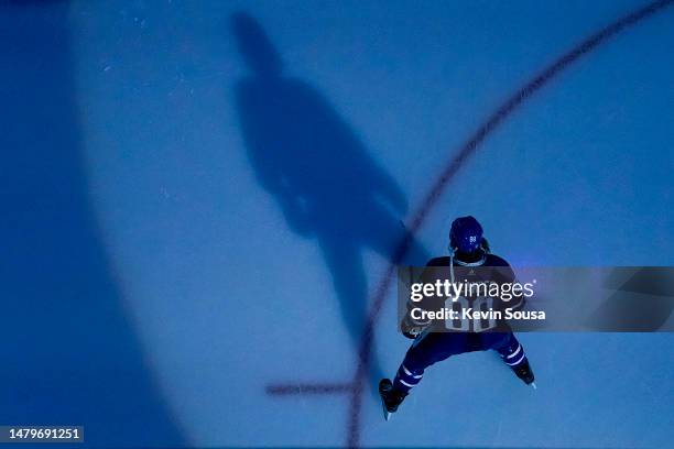 William Nylander of the Toronto Maple Leafs skates during opening ceremonies before playing the Detroit Red Wings at the Scotiabank Arena on April 2,...