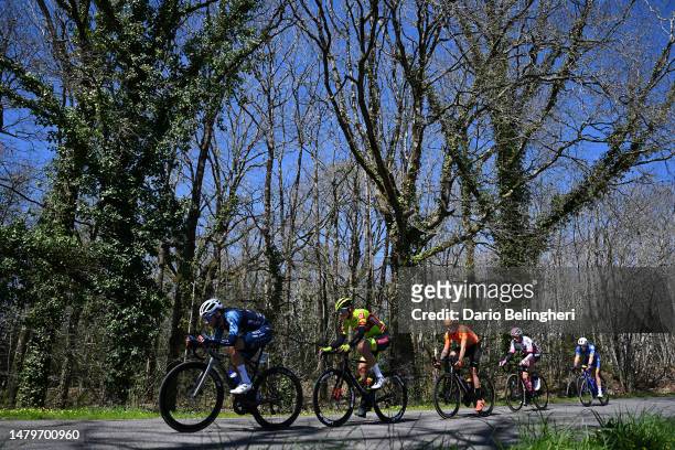 Axel Narbonne Zuccarelli of France and Team Nice Métropole Côte d'Azur and Luca De Meester of Belgium and Team Bingoal WB compete in the breakaway...