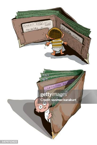 child and money - miserly stock illustrations