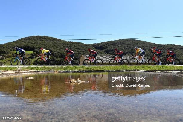 Jorge Arcas of Spain and Movistar Team, Ethan Hayter of United Kingdom - Yellow Leader Jersey, Brandon Rivera of Colombia, Egan Bernal of Colombia...