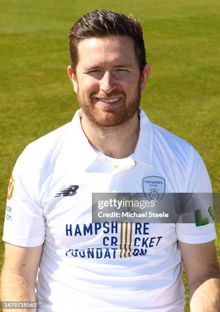 Liam Dawson of Hampshire County Cricket Club during a media day at The Ageas Bowl on April 04, 2023 in Southampton, England.
