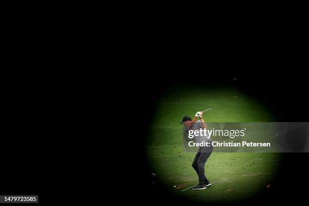 Phil Mickelson of the United States warms up on the practice area prior to the 2023 Masters Tournament at Augusta National Golf Club on April 04,...