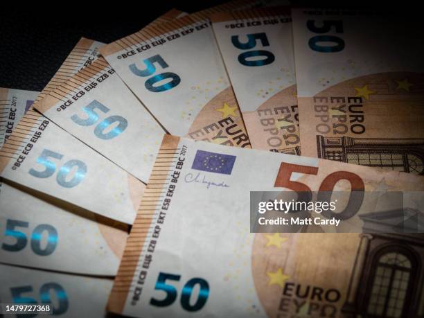 Photo illustration of €50 banknotes in the village of St Jean d'Aulps on April 04, 2023 near Morzine, France.