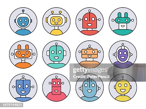 Robot Artificial Intelligence Avatar Icon Set. Profile Diverse Bot Faces for Chatbot and Social Network. Characters. Vector Stock Illustration Robot Artificial Intelligence Avatar Icon Set. Profile Diverse Bot Faces for Chatbot and Social Network. Characters. Vector Stock Illustration