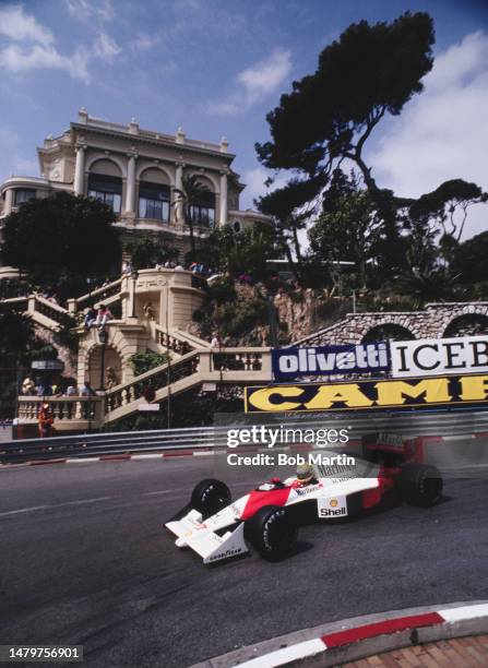 Ayrton Senna from Brazil drives the Honda Marlboro McLaren McLaren MP4/5B Honda RA109E V10 during the Grand Prix of Monaco on 27th May 1990 on the...