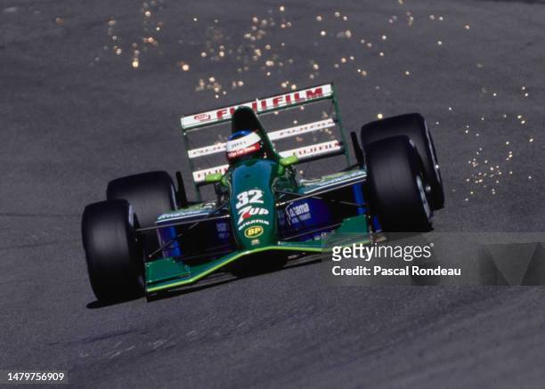 Michael Schumacher from Germany drives the Team 7up Jordan 191 Ford HB V8 during practice for the Belgian Grand Prix on 24th August 1991 at the...