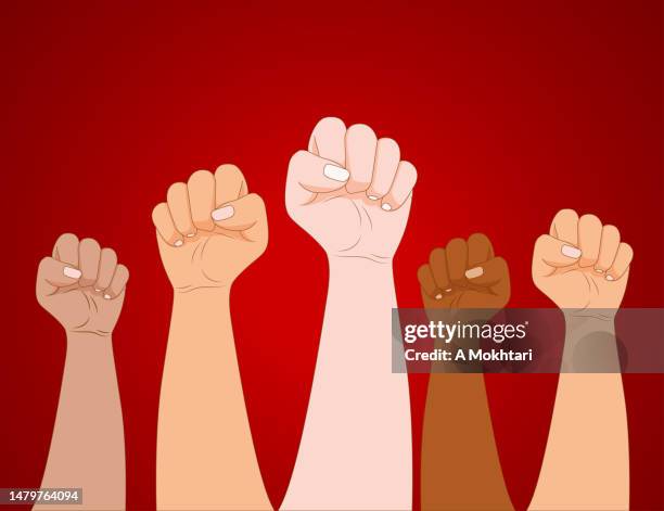 arm raised. - climate change protest stock illustrations