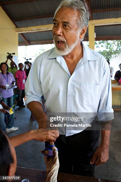 Prime Minister Xanana Gusmao jokes with Dili residence while casting his vote during Parliamentary Elections on July 7, 2012 in Dili, East Timor. 21...