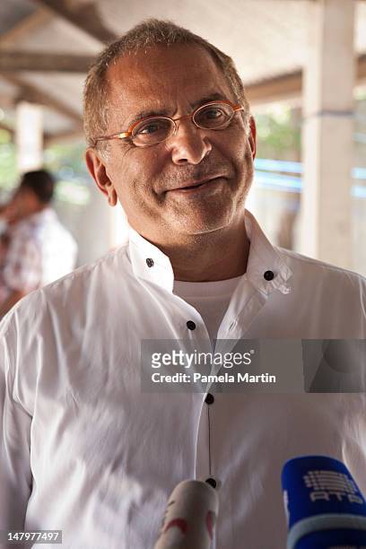 Former President Jose Ramos Horta talks to the media after casting his vote during Parliamentary Elections on July 7, 2012 in Dili, East Timor. 21...