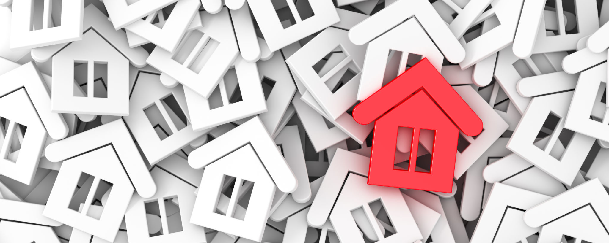 Unique red house. Stand out from the crowd concept. Real estate sale promotion banner. Unique red house. Stand out from the crowd concept. Real estate sale promotion banner.